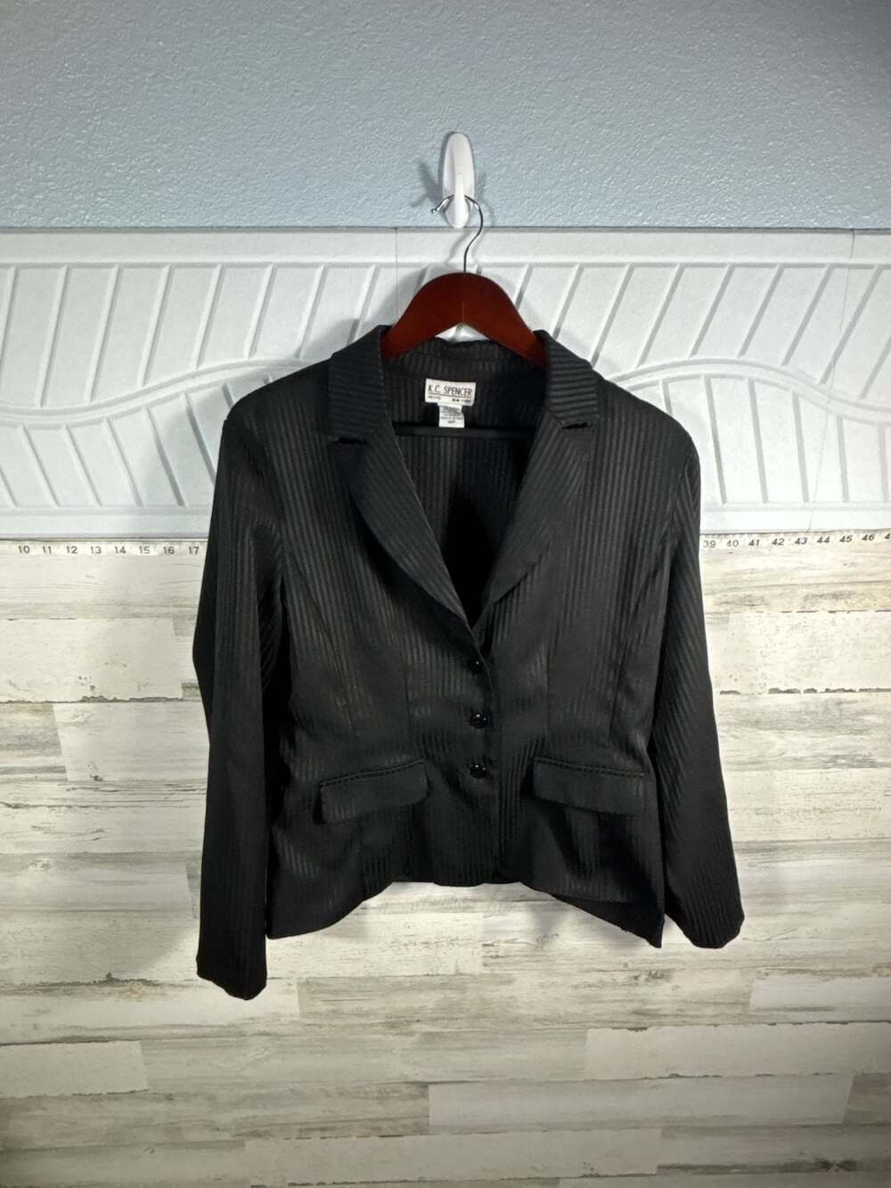 K.C. Spencer Petite Black Pinstripe Blazer Jacket
